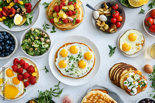 Wallpaper Mural Exquisite brunch spread featuring diverse dishes from eggs and pancakes to fresh salads, showcasing a vibrant culinary array perfect for a celebratory or leisurely gathering Torontodigital.ca