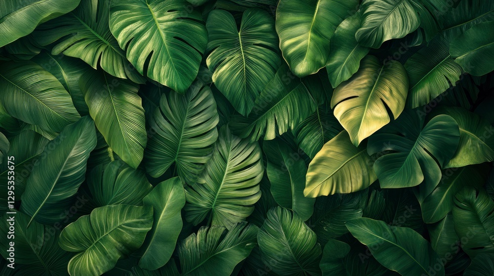 Lush Tropical Leaves Background - Dense Green Foliage Texture Lush Tropical Leaves Background - Dense Green Foliage Texture