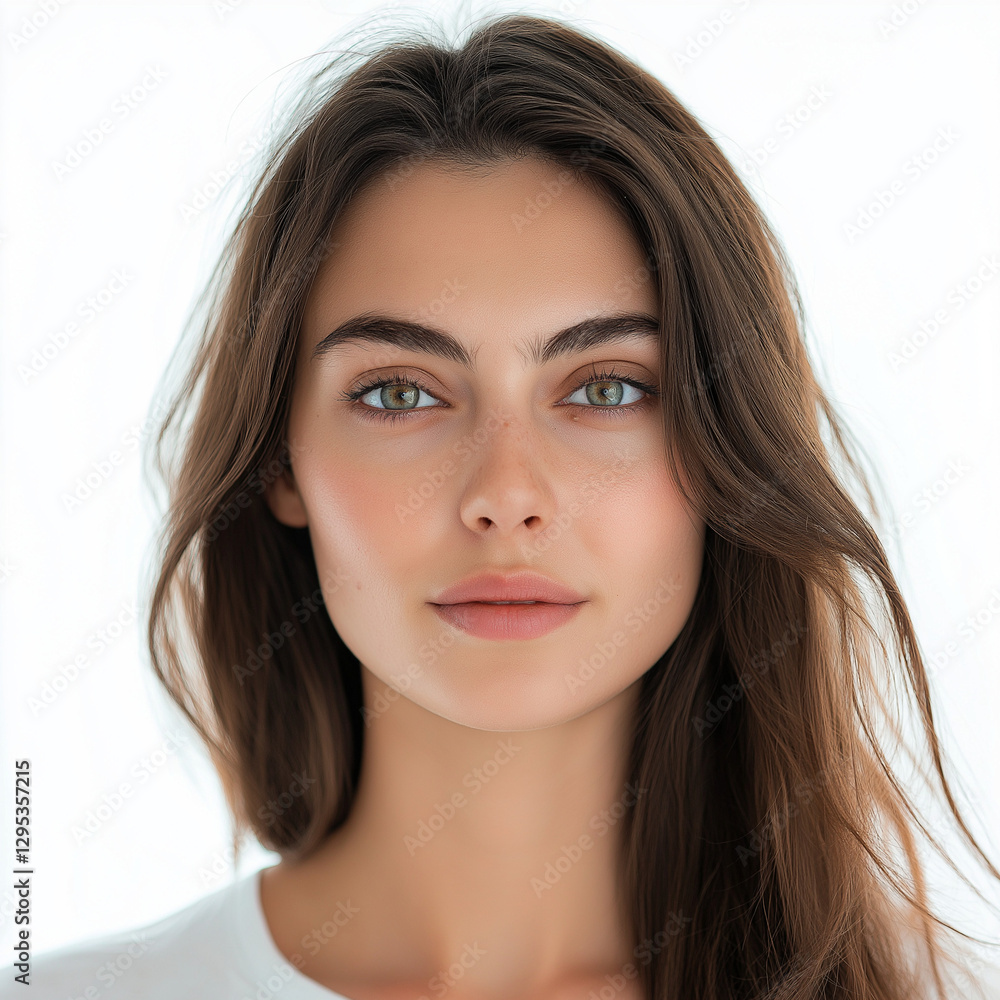 portrait of a beautiful woman looking straight in the camera. white background portrait of a beautiful woman looking straight in the camera. white background
