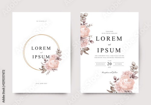 Elegant roses and leaves arranged for wedding invitation template