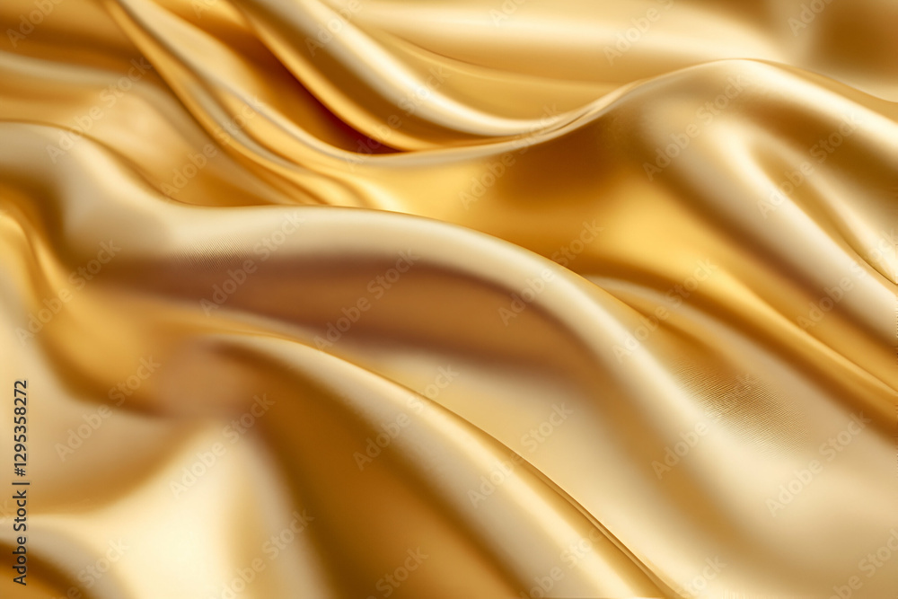 Obraz premium Golden Cascade, A Luxurious Display of Flowing Silk Fabric, Illustrating Opulence, Smoothness, and the Play of Light and Shadow on Wavy Textures