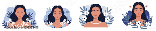 Tranquil Woman Surrounded by Flowers in a Mindfulness Concept