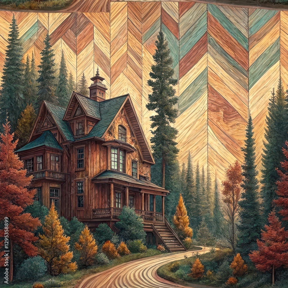 Obraz premium Seamless Woodland Retreat Serene Forest Digital Art Cozy Environment Elevated Perspective Nature's Tranquility