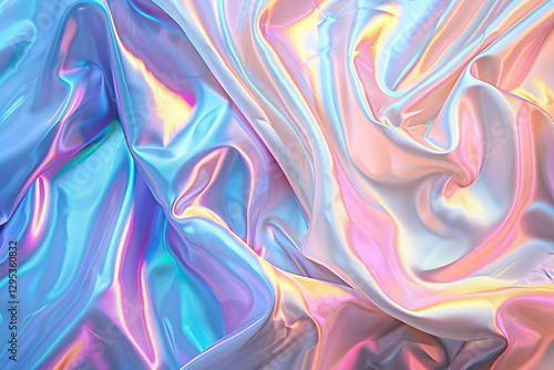 Wallpaper Mural Iridescent Holographic Fabric Texture, Shiny Silk Waves, Futuristic Pastel Colors, Luxurious Satin Glow, Abstract Metallic Background, Neon Aesthetic Torontodigital.ca