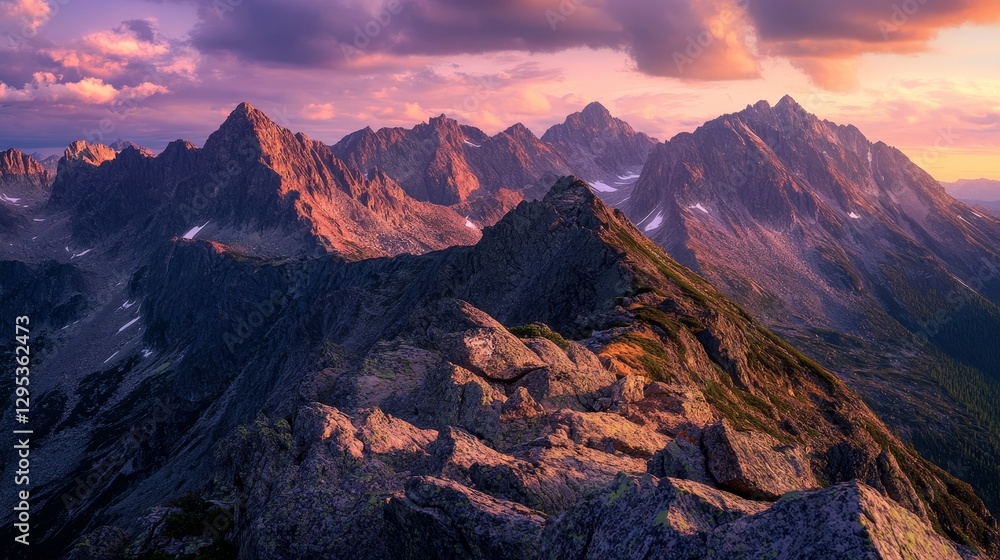 Naklejka premium Panoramic photograph of the Mountains at sunset. rocky mountain 