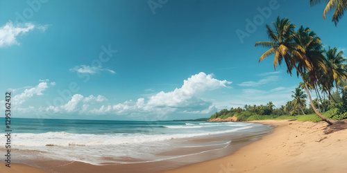 Wallpaper Mural Idyllic Tropical Beach Scene, Tranquil Azure Waters, Golden Sands, and Lush Palm Trees Under a Clear Blue Sky for a Perfect Vacation Torontodigital.ca