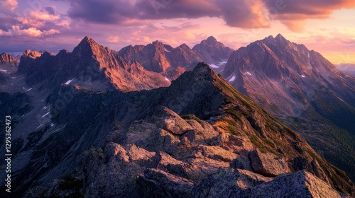 Panoramic photograph of the Mountains at sunset. rocky mountain 