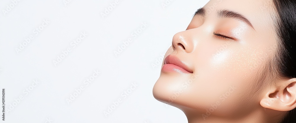 Portrait of a woman against a clean white background exuding confidence and grace in a bright and natural setting Portrait of a woman against a clean white background exuding confidence and grace in a bright and natural setting