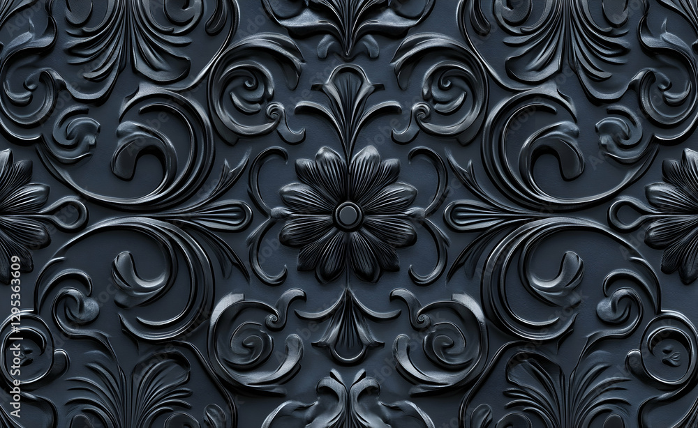 Intricate floral arabesque design with symmetrical patterns rendered in dark, monochromatic tones for elegant and timeless appeal, creating a visually rich texture Intricate floral arabesque design with symmetrical patterns rendered in dark, monochromatic tones for elegant and timeless appeal, creating a visually rich texture