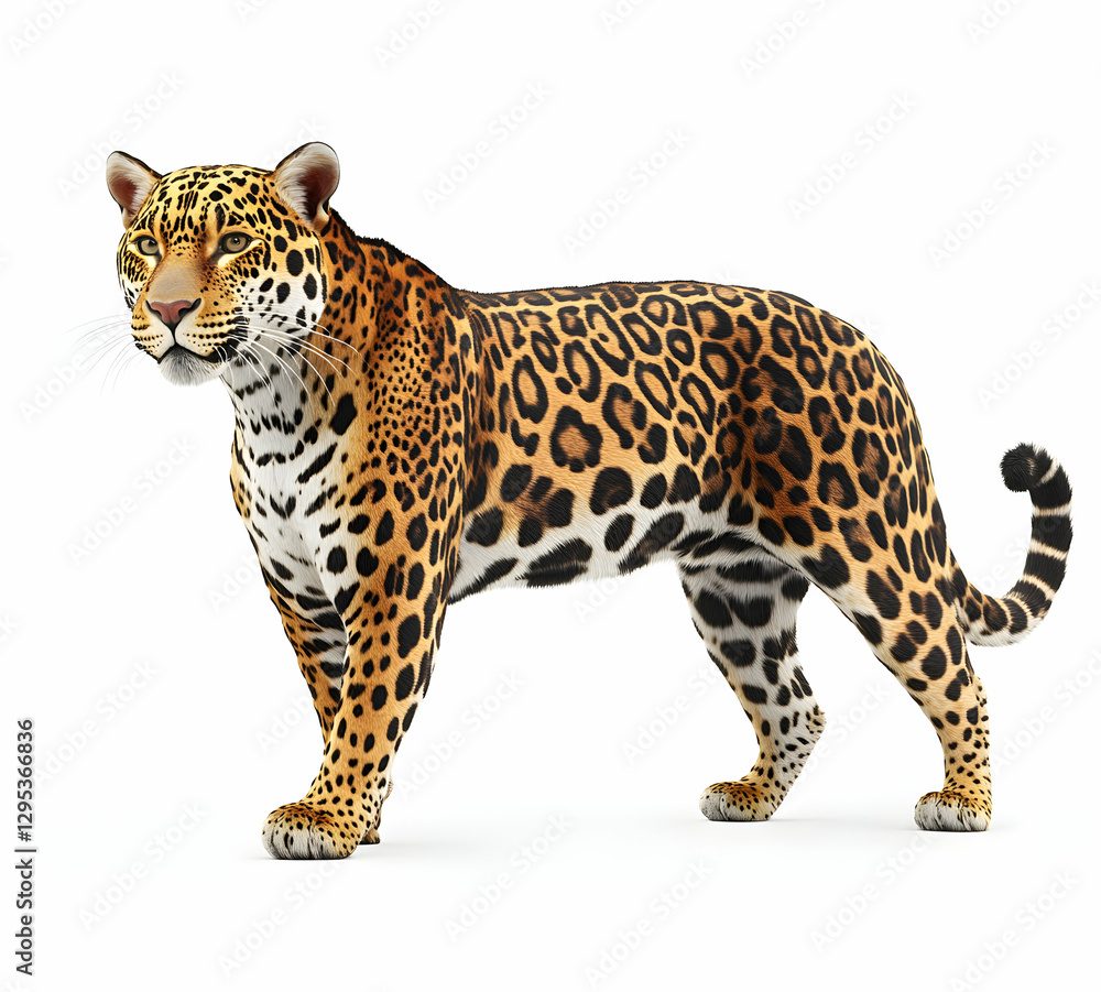 Fototapeta premium Majestic Jaguar Portrait, A Captivating Image Showcasing the Beauty and Power of the Iconic Wild Cat on Clean White Background