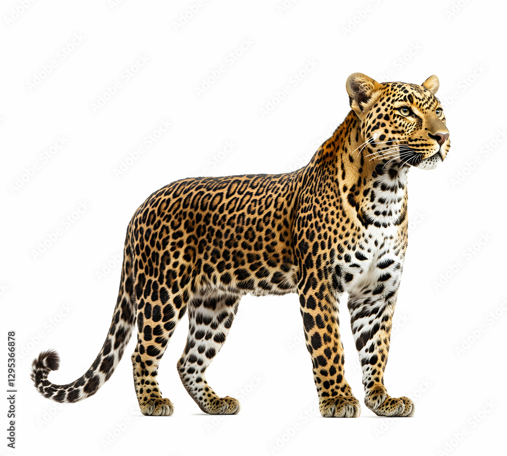 Majestic Leopard Portrait, A Regal Feline Isolated on White Displaying Its Beautiful Spotted Coat and Intense Gaze in Sharp Detail Capture the Wild Spirit Majestic Leopard Portrait, A Regal Feline Isolated on White Displaying Its Beautiful Spotted Coat and Intense Gaze in Sharp Detail Capture the Wild Spirit