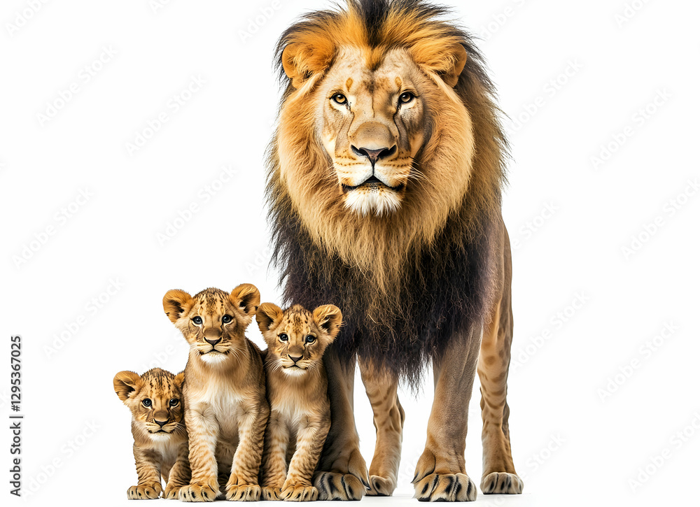 Obraz premium Majestic Lion and Cubs, A Portrait of Family and Strength, Showcasing the beauty of wildlife and the tender bond between a lion and its offspring