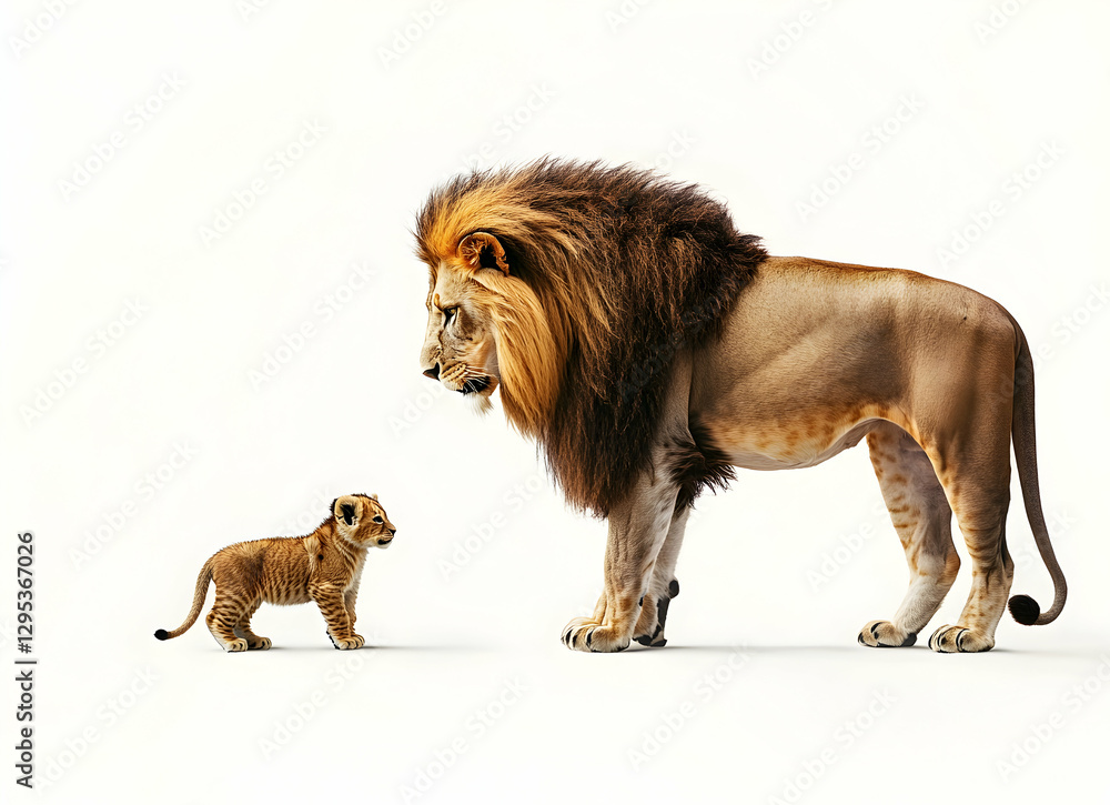 Majestic Lion and Cub, A Powerful Bond of Family and Protection in the Animal Kingdom, Captivating Wildlife Portrait Showcasing Parental Love and Lion King Lineage Majestic Lion and Cub, A Powerful Bond of Family and Protection in the Animal Kingdom, Captivating Wildlife Portrait Showcasing Parental Love and Lion King Lineage