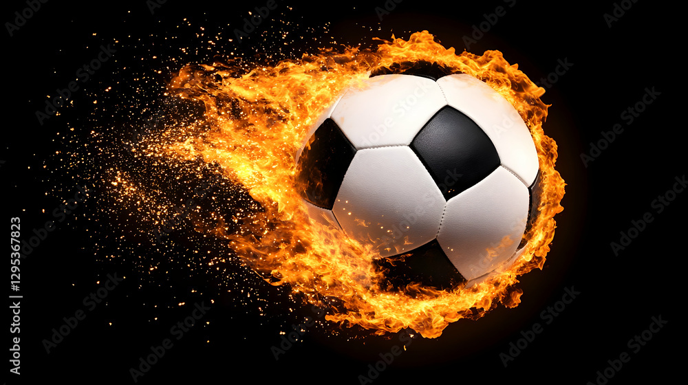 Naklejka premium burning soccer ball reaching goal