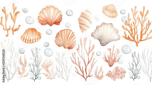 Seashells Coral Watercolor Ocean Border Design