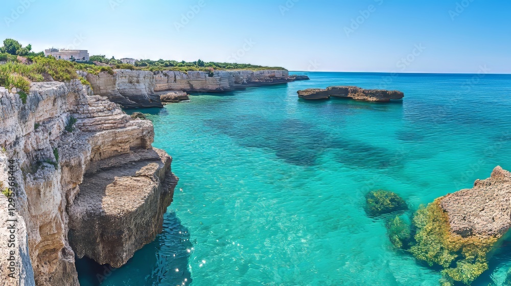Panoramic view of the beautiful white cliffs and sea. blue sky with clouds Panoramic view of the beautiful white cliffs and sea. blue sky with clouds