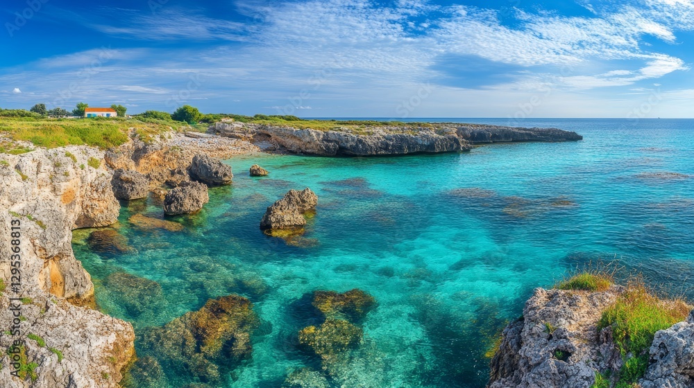 Panoramic view of the beautiful white cliffs and sea. blue sky with clouds Panoramic view of the beautiful white cliffs and sea. blue sky with clouds