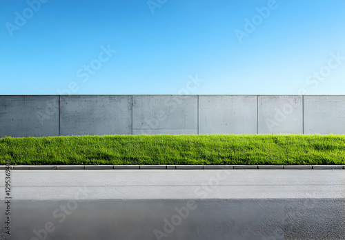 Wallpaper Mural Minimalist Concrete Wall with Green Grass and Clear Blue Sky, A Modern and Serene Architectural Landscape Perfect for Backgrounds and Design Elements Torontodigital.ca