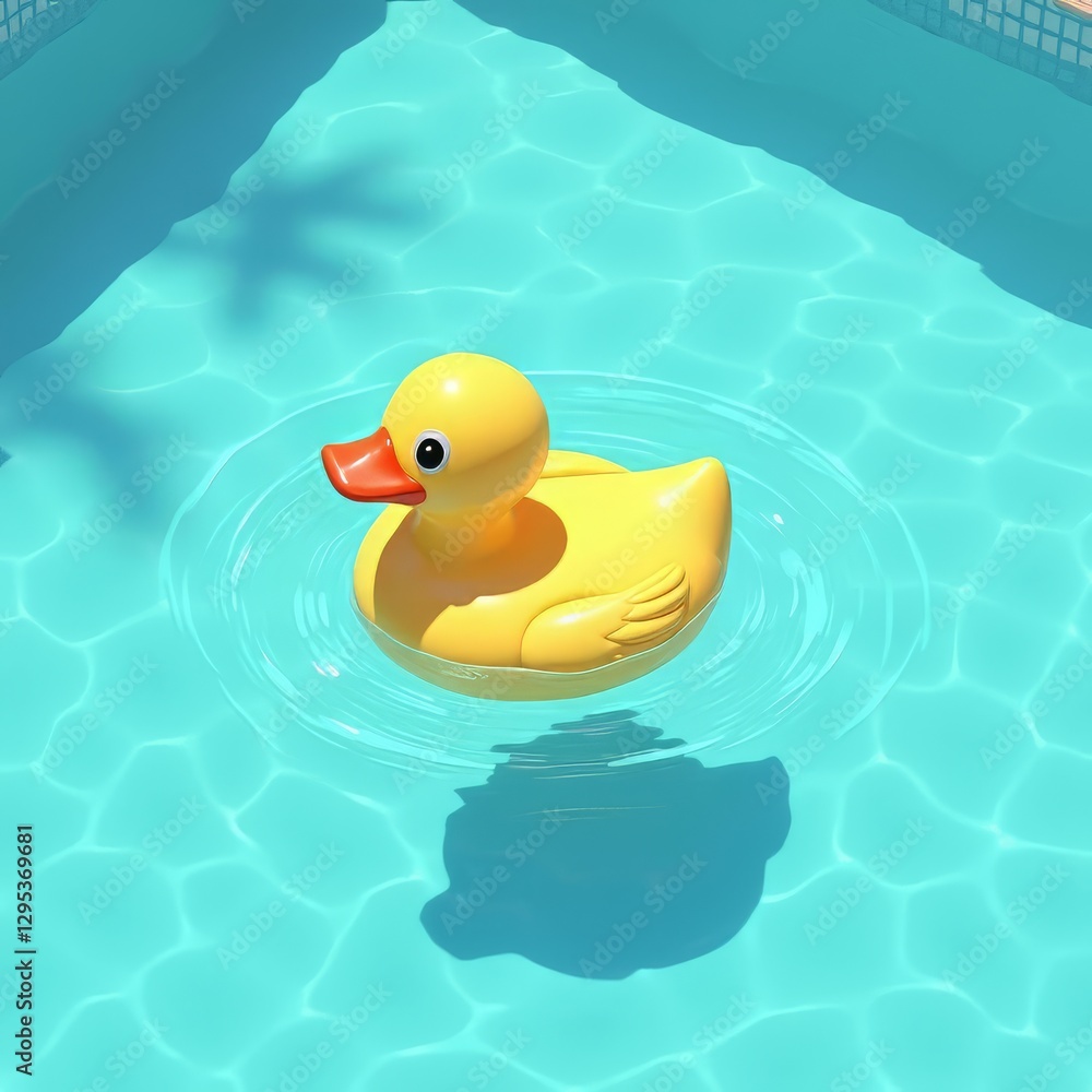 Yellow Rubber Duck in Blue Pool Summer Fun Yellow Rubber Duck in Blue Pool Summer Fun