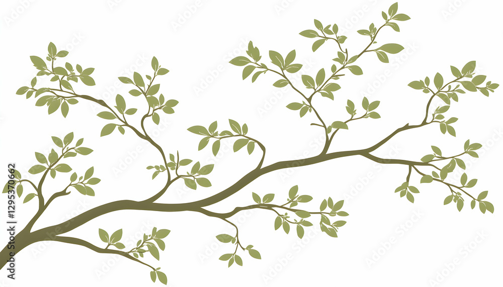 Serene illustration of a tree branch with lush green leaves, perfect for nature-themed designs, or minimalist artwork. Serene illustration of a tree branch with lush green leaves, perfect for nature-themed designs, or minimalist artwork.