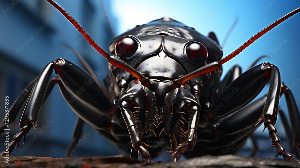 Extreme Close Up of Black Bedbug on White Background in Studio Lighting
