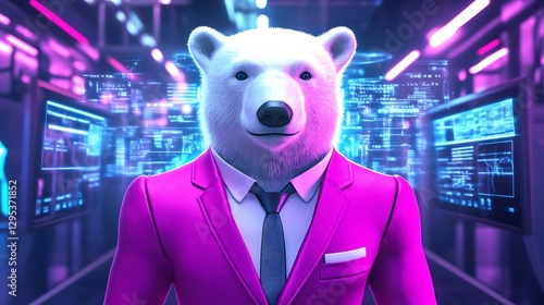 Polar Bear CEO in a Futuristic Tech Setting