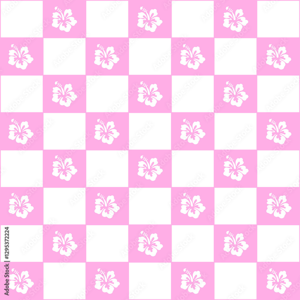 Abstract seamless pattern with flowers. Retro checkered pink background. Abstract seamless pattern with flowers. Retro checkered pink background.