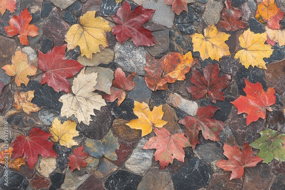 Autumn leaves stone path background texture Autumn leaves stone path background texture