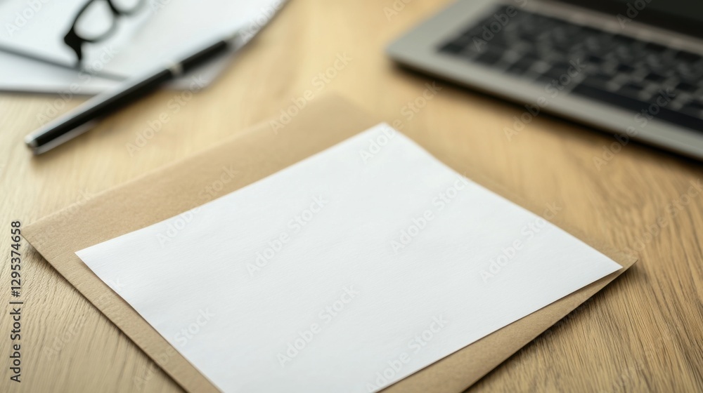 Executive departures with an office desk with a resignation letter and laptop. Featuring leadership transition and personal decisions Executive departures with an office desk with a resignation letter and laptop. Featuring leadership transition and personal decisions