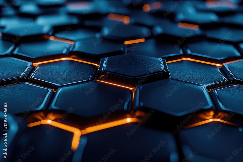 Abstract background with blue glowing hexagons a dark geometric pattern. Futuristic wallpaper with night lights and shadows. Black technology wall design element Abstract background with blue glowing hexagons a dark geometric pattern. Futuristic wallpaper with night lights and shadows. Black technology wall design element