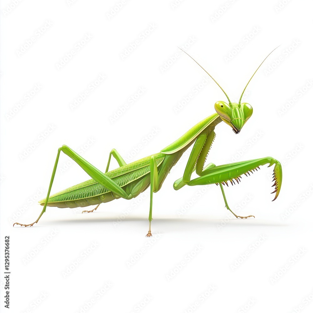 Green Praying Mantis on White Background for Nature and Insect Images Green Praying Mantis on White Background for Nature and Insect Images