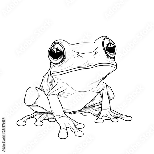 Frog Portrait: A detailed black and white illustration of a frog, captured in a close-up shot, with a focus on its expressive eyes and textured skin