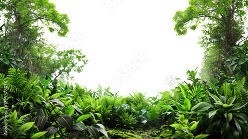 Fototapeta Naklejka Na Ścianę i Meble -  Lush tropical jungle foliage with transparent background creating natural frame
