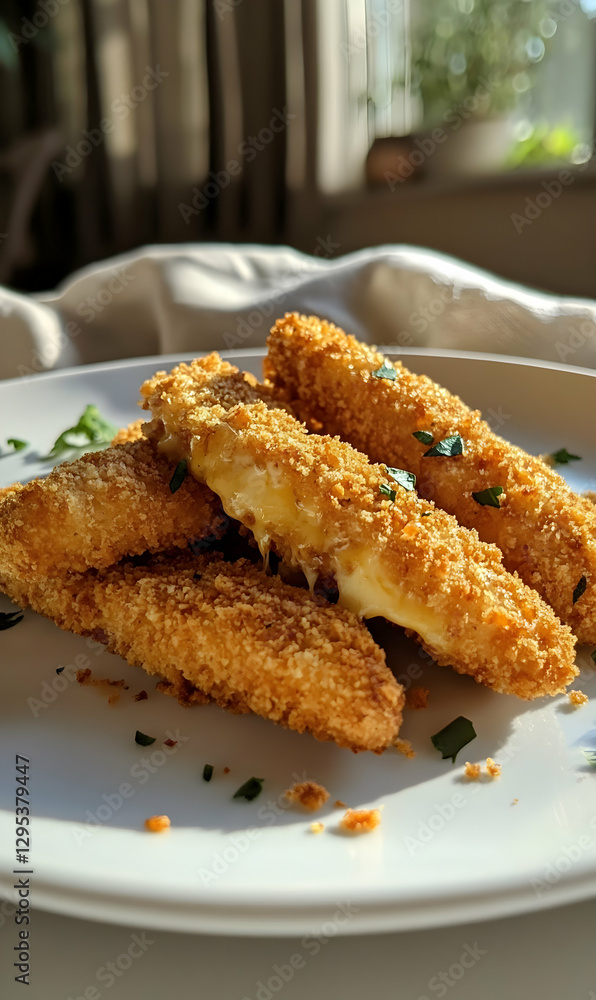 Delicious Crunchy Cheese Sticks Served on a Plate, Ready to Eat and Enjoy the Taste Delicious Crunchy Cheese Sticks Served on a Plate, Ready to Eat and Enjoy the Taste
