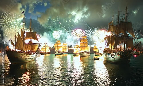 Wallpaper Mural Vibrant Harbor Festival with Fireworks Ships and Crowds Celebrating on the Water Torontodigital.ca