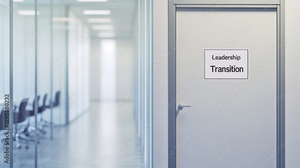 Executive departures with an office door with a 鈥淟eadership Transition鈥�sign. Featuring career shift and leadership change Executive departures with an office door with a 鈥淟eadership Transition鈥�sign. Featuring career shift and leadership change