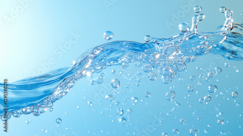 アクアブルーの水中に広がるバブル.