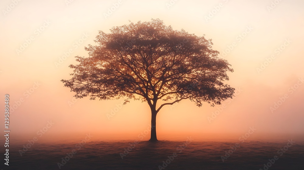 A solitary tree silhouetted against a beautiful sunrise landscape A solitary tree silhouetted against a beautiful sunrise landscape
