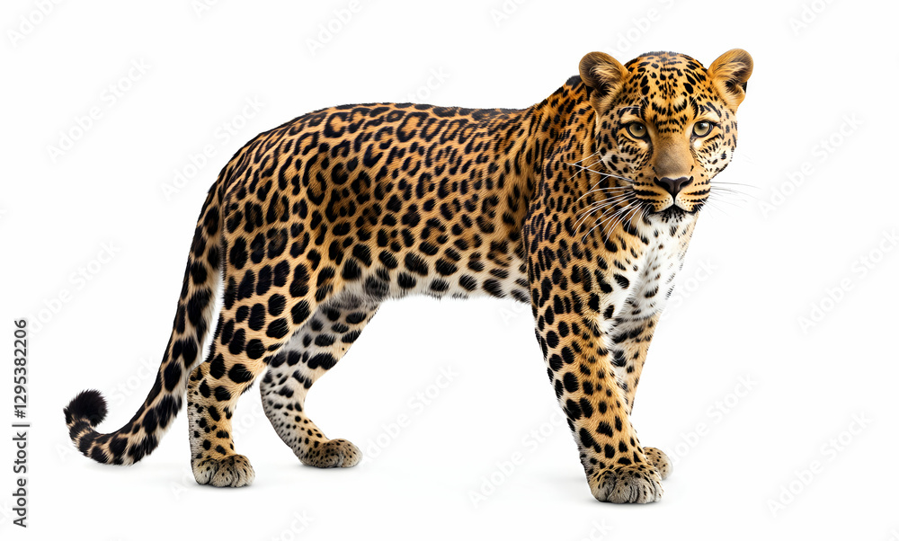 Obraz premium Stunning Leopard Portrait on White Background Capturing the Beauty and Majesty of the Wild Predator in High Detail Depicting Power and Grace