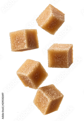 flying brown sugar cubes or sugarcane isolated on transparent background