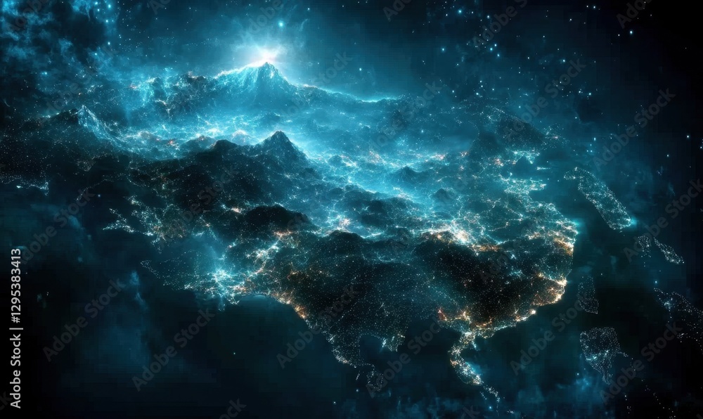 Fototapeta premium Glowing cosmic mountain range, nebula background, space exploration concept