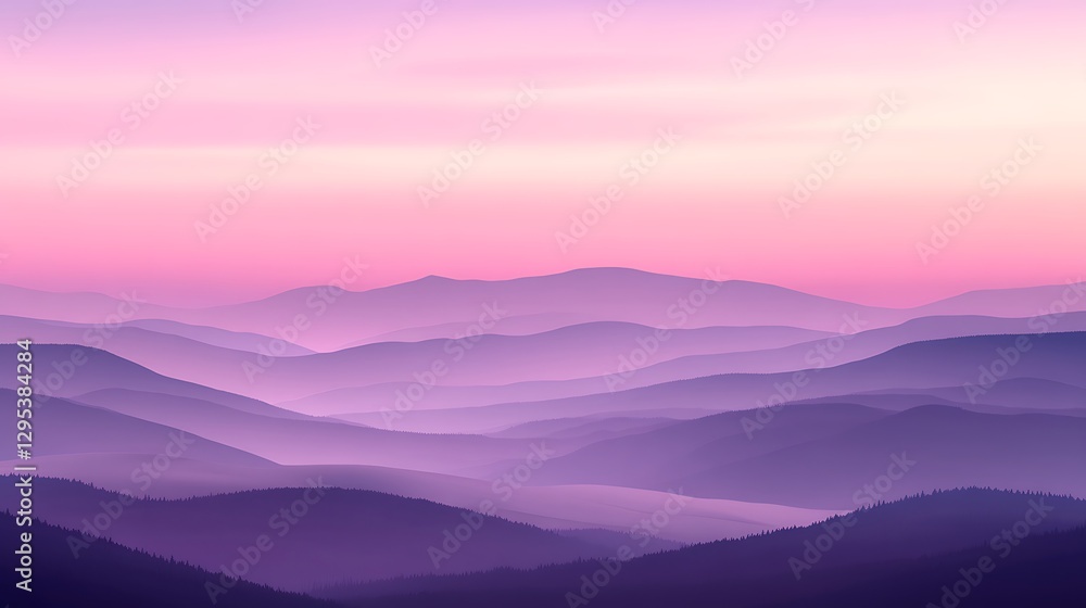 Fototapeta premium Purple Mountain Range Illuminated Under A Pastel Colored Sky