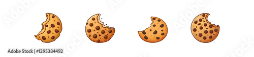 Bitten Chocolate Chip Cookie. cartoon illustration
