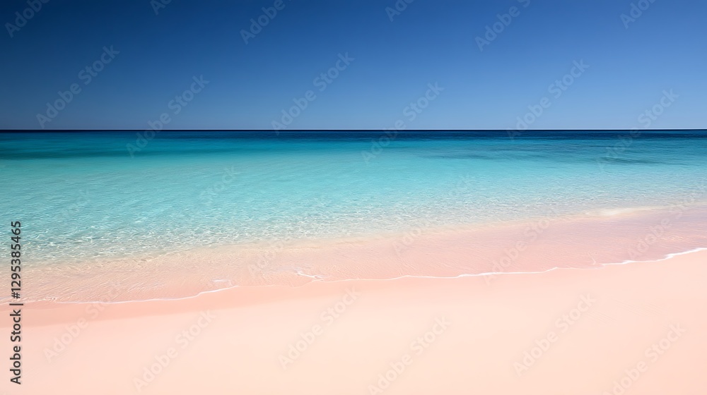 Fototapeta premium Beautiful Pink Sand Beach with Blue Water and Sky Overhead