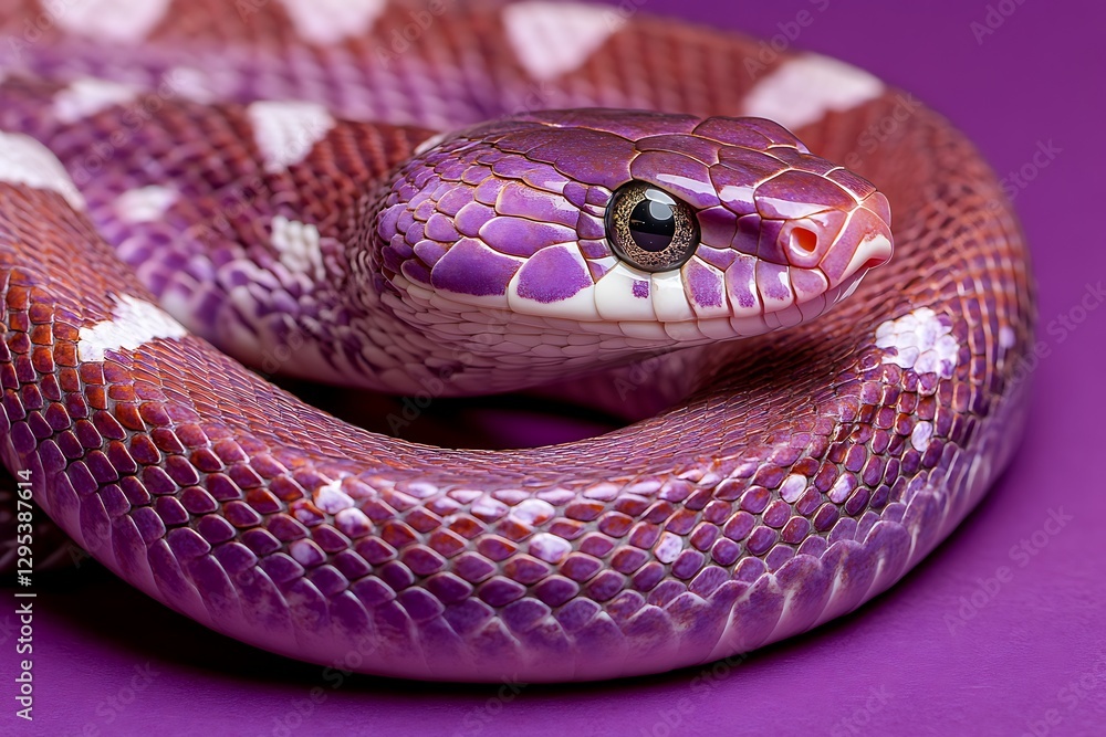 Obraz premium Purple snake coiled on purple background