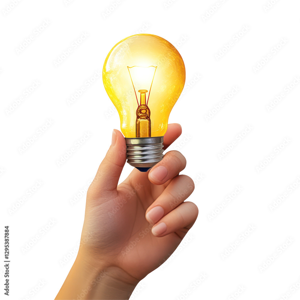 hand holding a glowing light bulb representing innovation isolated on white or transparent background hand holding a glowing light bulb representing innovation isolated on white or transparent background