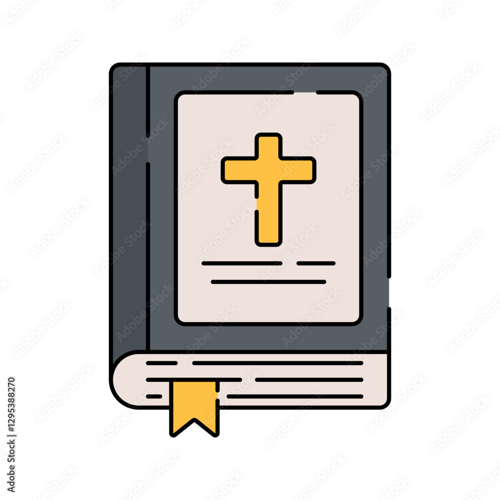 Bible Flat design style, black book with a golden cross, symbolizing Christianity�s holy scripture, useful for religious graphics, educational content, and faith-based projects. Bible Flat design style, black book with a golden cross, symbolizing Christianity�s holy scripture, useful for religious graphics, educational content, and faith-based projects.