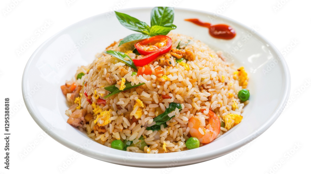 Delicious fried rice with shrimp and vegetables on transparent background Delicious fried rice with shrimp and vegetables on transparent background