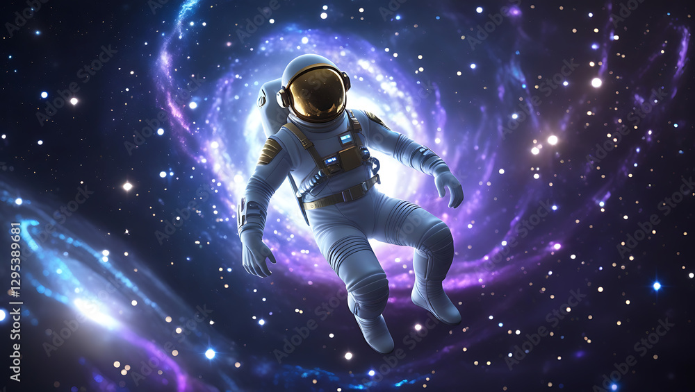 Fototapeta premium A mesmerizing visual representation Spaceman and planet, human in space, shimmering effects that give the impression of depth and dimensionality, created by generative ai