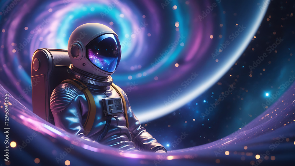 A mesmerizing visual representation Spaceman and planet, human in space, shimmering effects that give the impression of depth and dimensionality, created by generative ai A mesmerizing visual representation Spaceman and planet, human in space, shimmering effects that give the impression of depth and dimensionality, created by generative ai